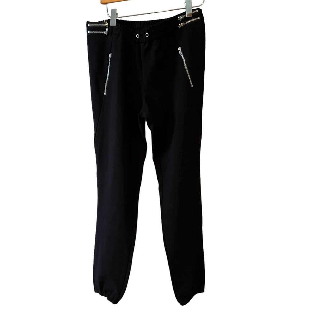 Neiman Marcus Edgy Moto Jogger Pants Black Zipper Detail S